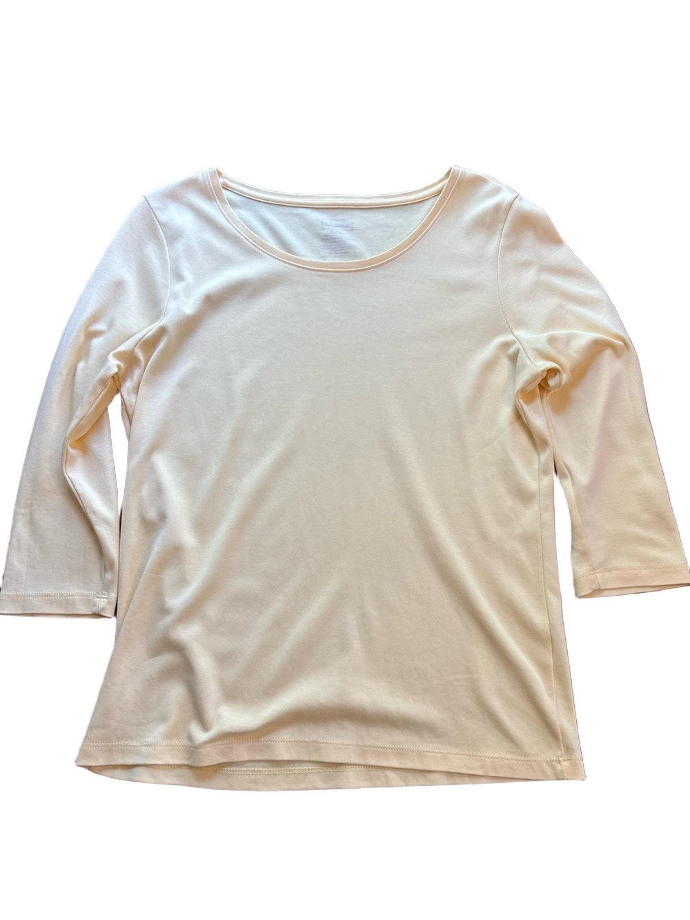 L.L.Bean Top Womens S Yellow Solid Scoop Neck 3/4 Sleeve Knit Pullover